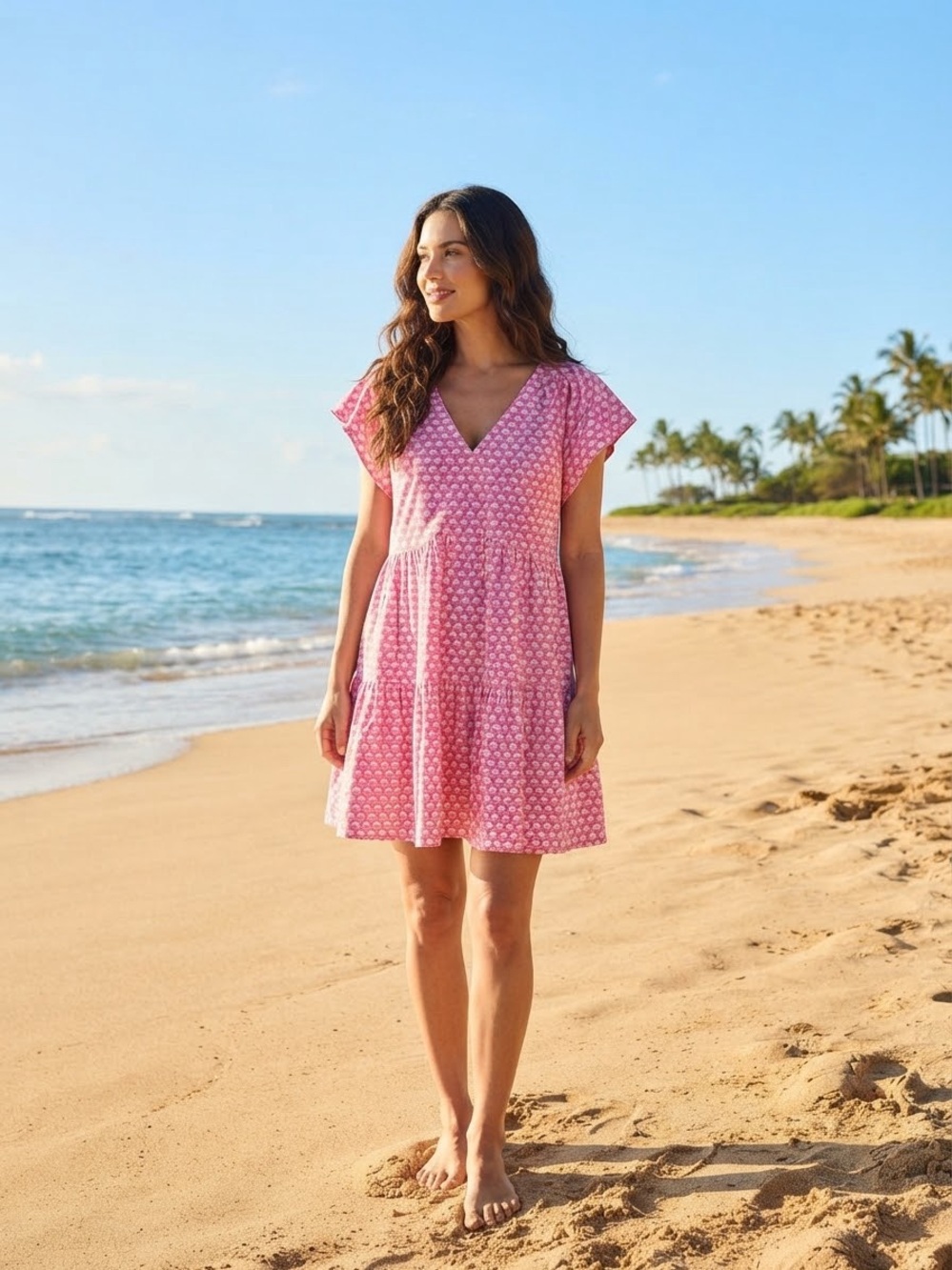 Vineyard Vines Pink Printed V-Neck   Dress